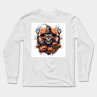 scary witch with pumpkins Long Sleeve T-Shirt